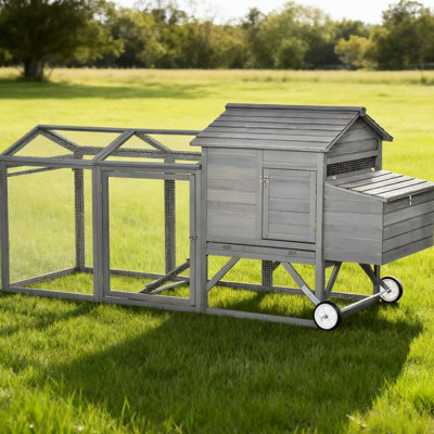 96.5" L X 35.5" W 44.5" H Chicken Coop, Grey Wood With Lockable Outdoor And Egg Collection Facility Construction Doors