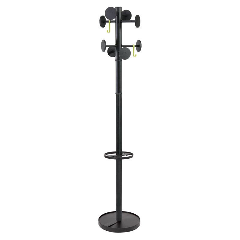 Black ABS and Steel Floor Coat Rack with Umbrella Stand