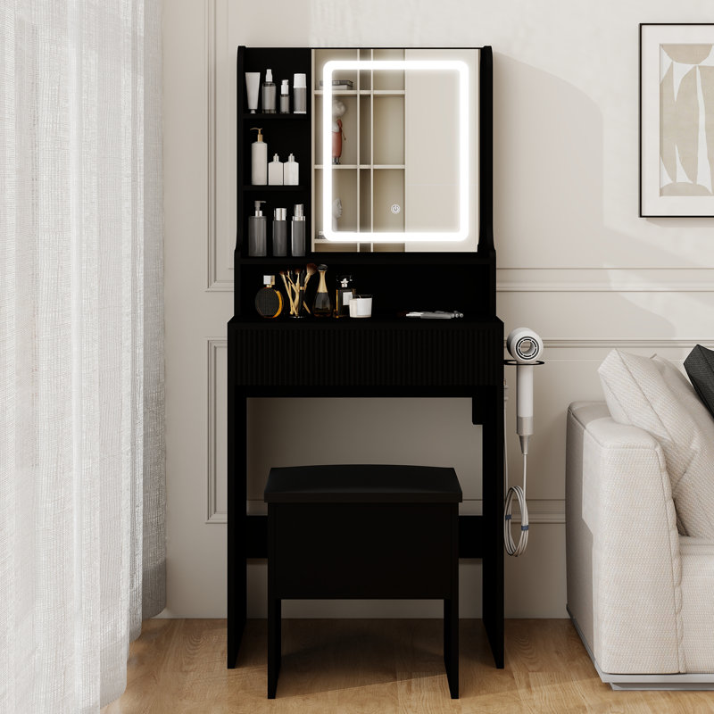 Ensemble de coiffeuse avec tabouret Herdon , Noir