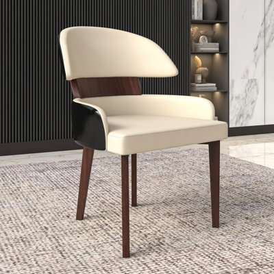 Considine Leather Dining Side Chair with Curved Back Accent Kitchen Chair