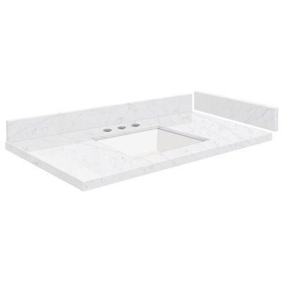 34.5'' Quartz Single Vanity Top with Sink and 3 Faucet Holes -  Transolid, VT34.5x22-1KU-MWT-8