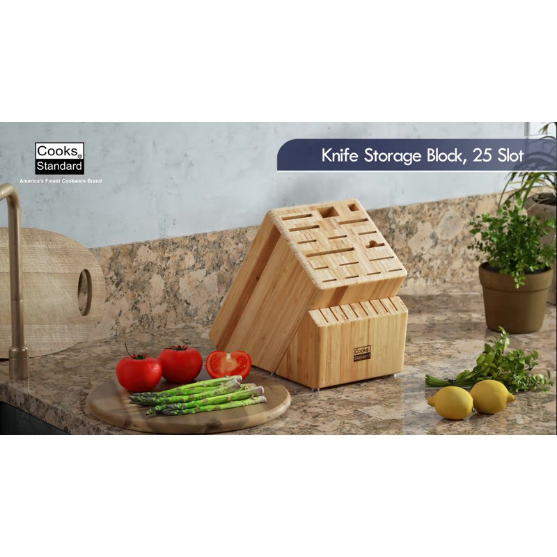 Cooks Standard 25-Slot Bamboo Knife Block with Non-Skid Feet