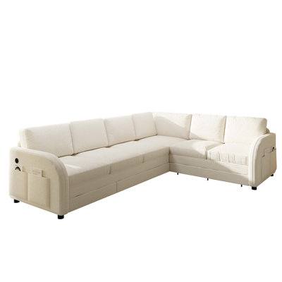 L-Shaped Convertible Sleeper Sofa with Pull-Out Bed and USB Charging