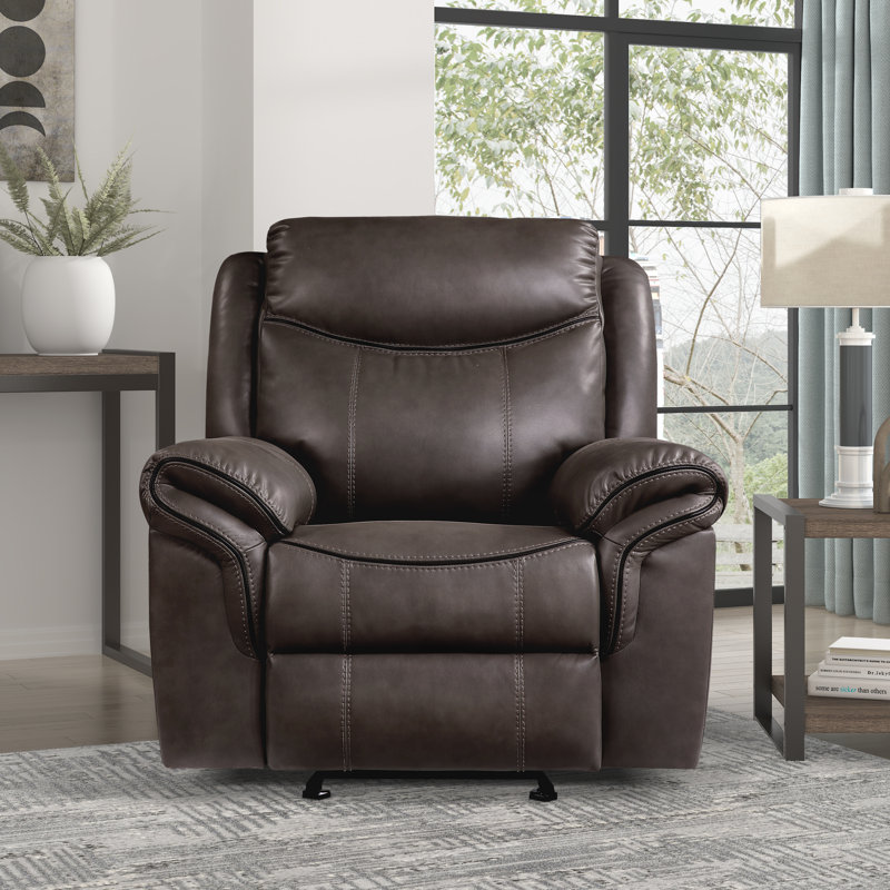 Bayshore 42" Modern & Contemporary Breathable Faux Leather Glider Reclining Chair with Gentle Gliding Motion & Tab Pull Recline