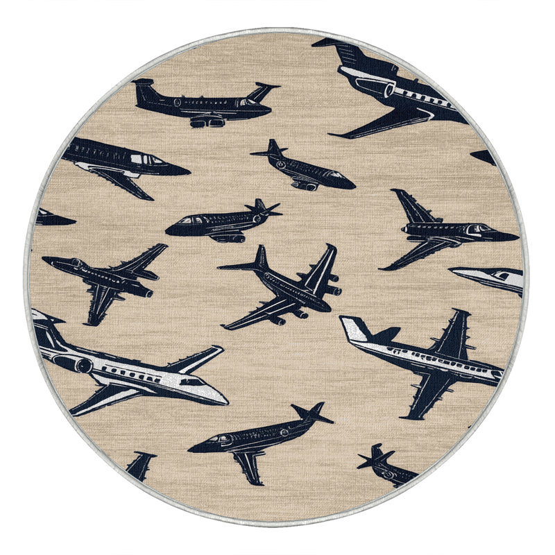 Tapis beige lavable à la machine, Rond 4 pi