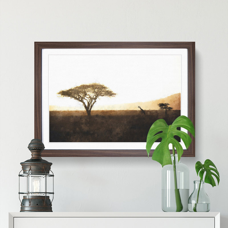 Giraffe in Tanzania - Picture Frame Graphic Art Print, 24cm H x 33cm W x 2cm D, Walnut Framed
