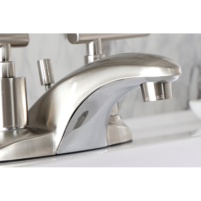 Kingston Brass Manhattan Two-Handle 3-Hole Deck Mount 4" Centerset Bathroom Faucet with Pop-Up Drain, Brushed Nickel