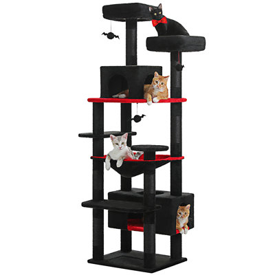 Road Large Cat Tree, 72 Inches Gothic Cat Tower For Large Cats, Cat Condo With Sisal-Covered Scratching Posts And Pads, 2 Padded Perch, Dual Condo And Basket For Indoor Cats