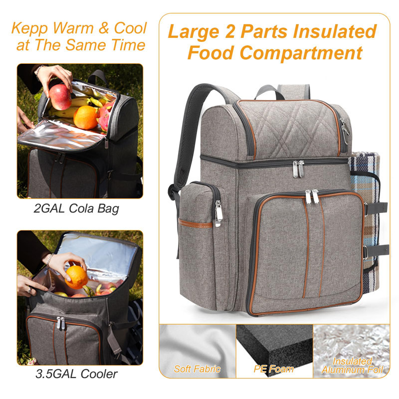 Dakota Fields Picnic Backpack Set, Leakproof Picnic Bag, Beach Cooler ...