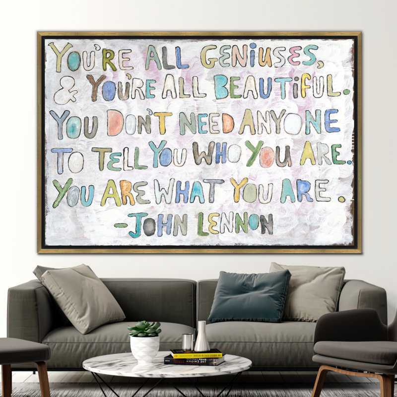 Citation de John Lennon, Impression encadrée flottante sans passe-partout, H 12 po x l 16 po, Doré