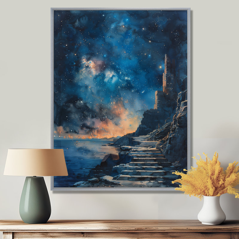 Paysage Galactic Glimpse, H 12 po x l 20 po x P 1 po, Toile argentée avec cadre flottant