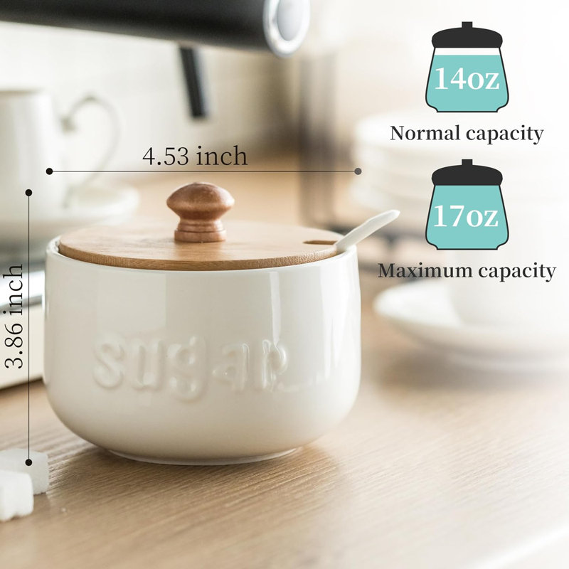 Sugar Bowl with Lid and Spoon,17 OZ Sugar Jar