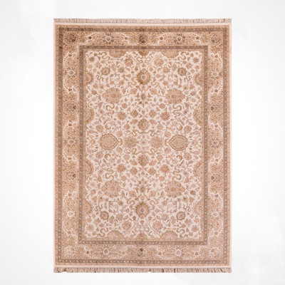 Original Hand Knotted Traditional Pattern Beige Wool Rug