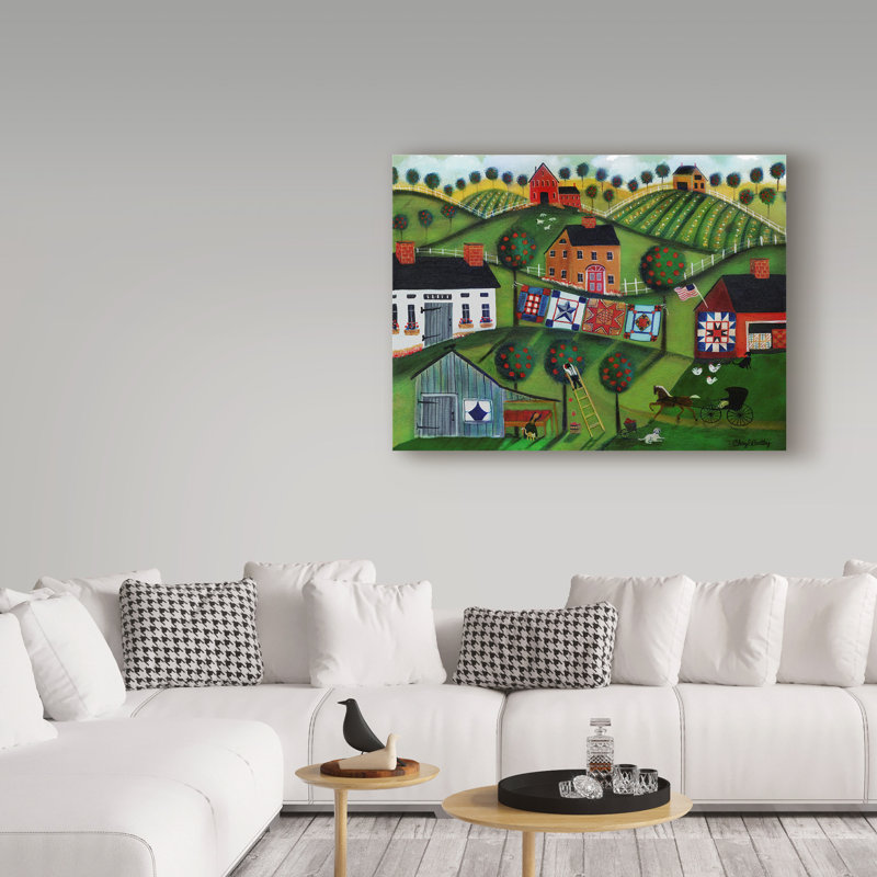 « amish folk art quilts », reproduction de peinture à l’acrylique sur toile tendue, H 14 po x l 19 po x P 2 po