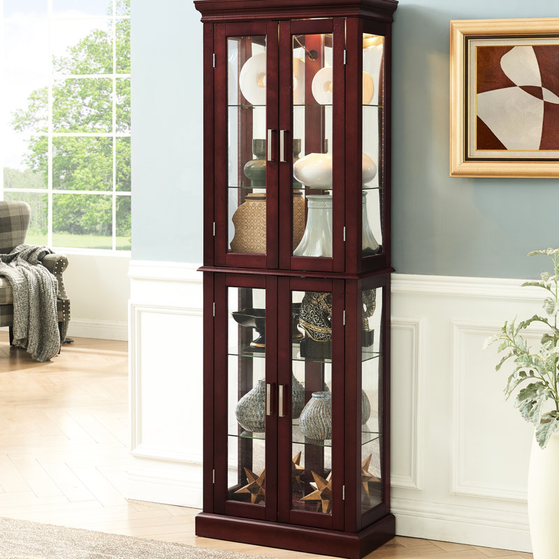 Vitrine en merisier avec étagères réglables et éclairage intégré, style transitionnel - Merisier, 178 cm de hauteur