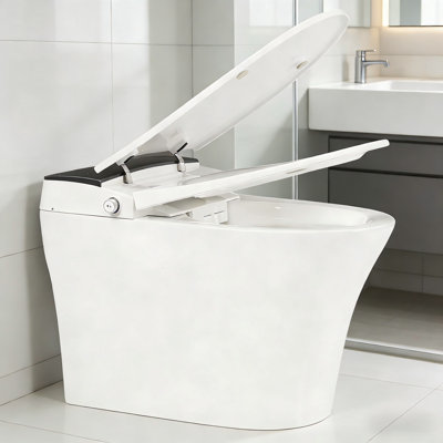 Heated Seat One-piece Smart Toilet, Tankless Auto Flush With Foot Sensor, White