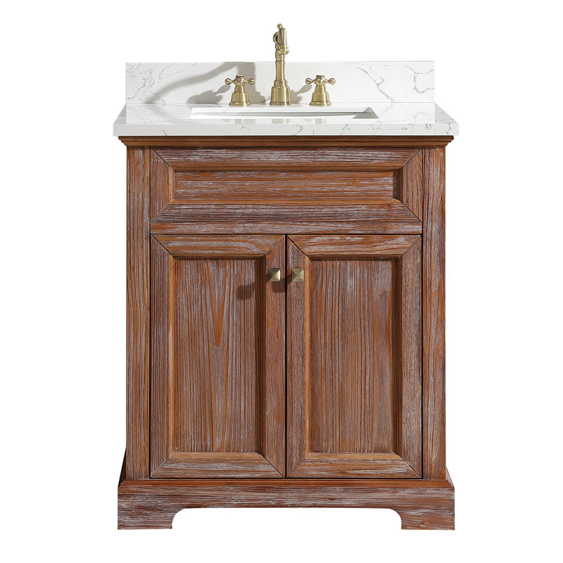 Ensemble de meuble-lavabo de 30 po avec plateau en pierre blanche ingénieur et lavabo simple en porcelaine