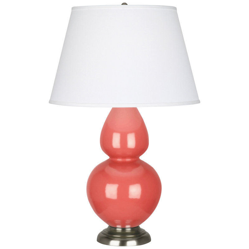 Double Gourd Table Lamp, White , Sunset Yellow Glazed Ceramic/Antique Silver