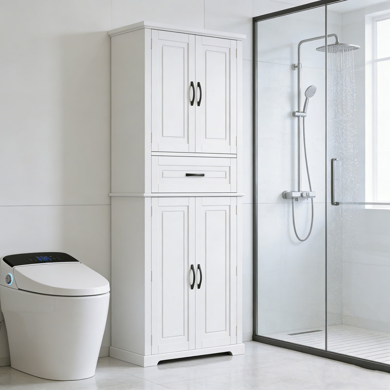 Armoire avec tiroir et tablette réglable Gakona, Blanc
