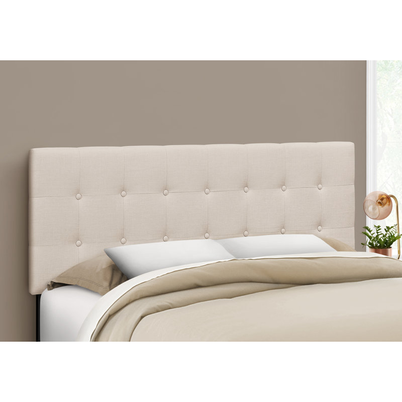 Lit tête de lit seulement Grand lit pour chambre à coucher revêtu de lin transitionnel, Beige, Reine