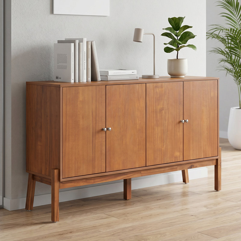 Armoire de rangement de bureau 60 po à 4 portes avec tablettes réglables, Brun