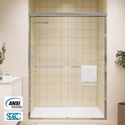 46"-48" W x 72" H Double Sliding Framed Shower Door in Chrome with 1/4" Clear Tempered Glass, Dual Handles