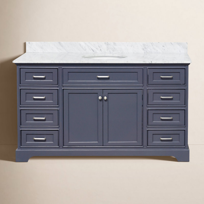 Ronnie 60" Single Bathroom Vanity Set with Marine Gray Cabinet and Carrara Marble Countertop, Marine Gray, Carrara Marble