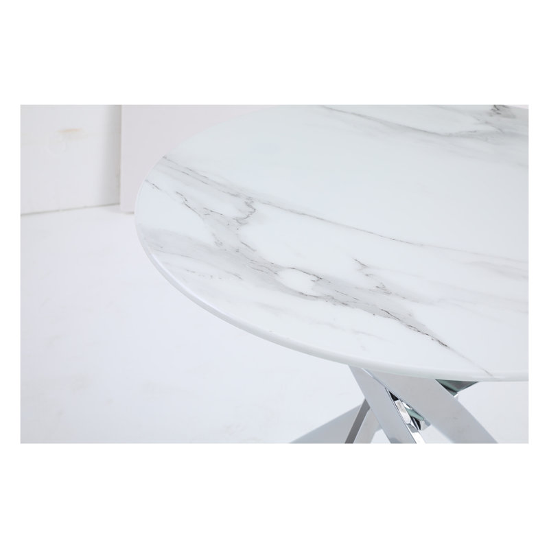 Table ronde en verre trempé 35,43 po - Cadre en fer argenté, design moderne