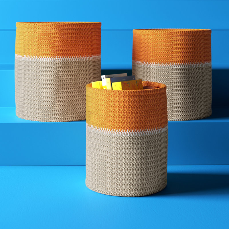 Ensemble de paniers en tissu 3 pièces, Orange / brun