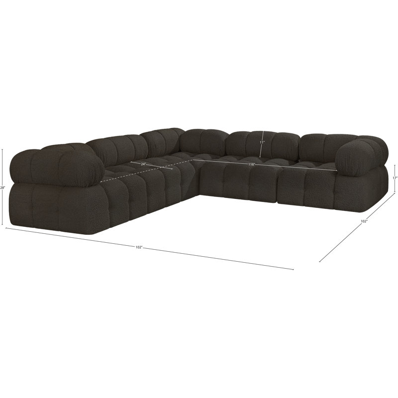 Ames Upholstered Sofa, Brown Boucle Fabric, 2 Armless, 3 Corner