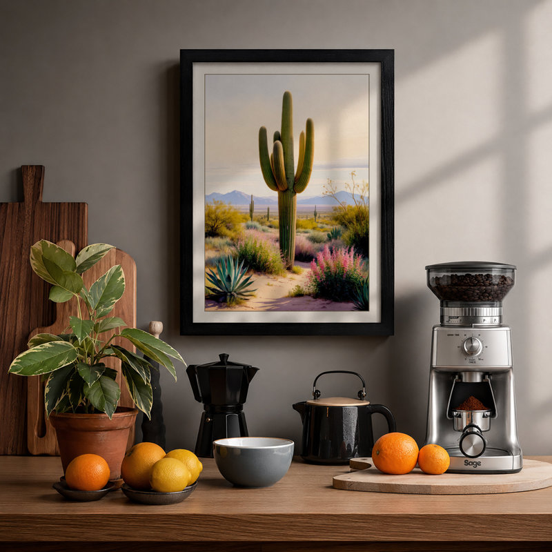 Desert Saguaro Coastal - Framed Print, A1 - 84.1 x 59.4 cm, White