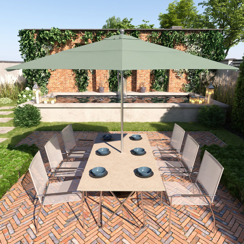 Parasol de marché 11 pi Laxmeena, Tissage uni Sunbrella® palette brume