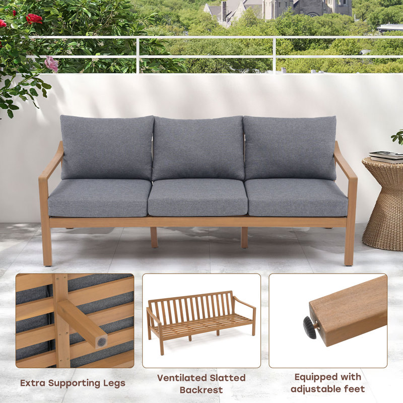 Outdoor Patio Sofa With Cushions, Gray
