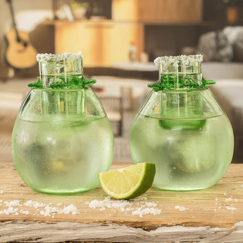 Verre à teinture en verre recyclé soufflé à la main Novica (paire), Vert