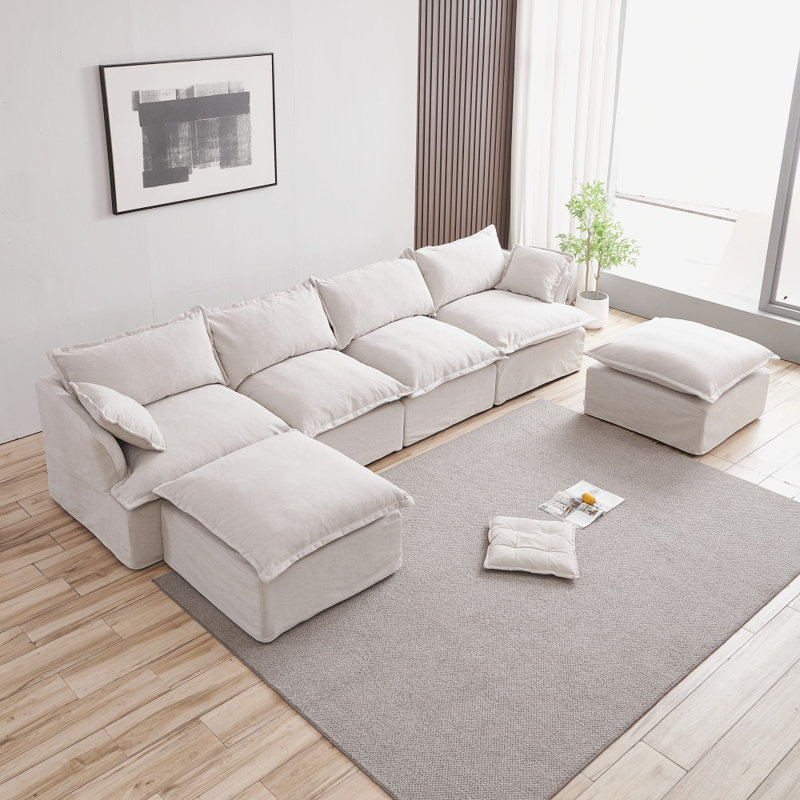 Janerica 6-seater Upholstered Sofa & Chaise, Modular Sectional Sofa Couch Cloud Sofa for Living Room Bedroom