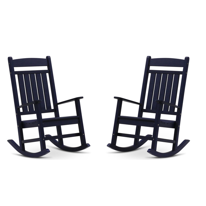 Chaise berçante d'extérieur en plastique Catelyn, Bleu marine