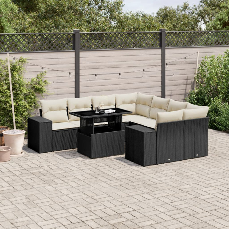 Ensemble de canapé de jardin Vidaxl noir, blanc crème