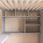 Lit mezzanine simple gris avec cadre en bois avec bibliothèque, tiroirs et bureau