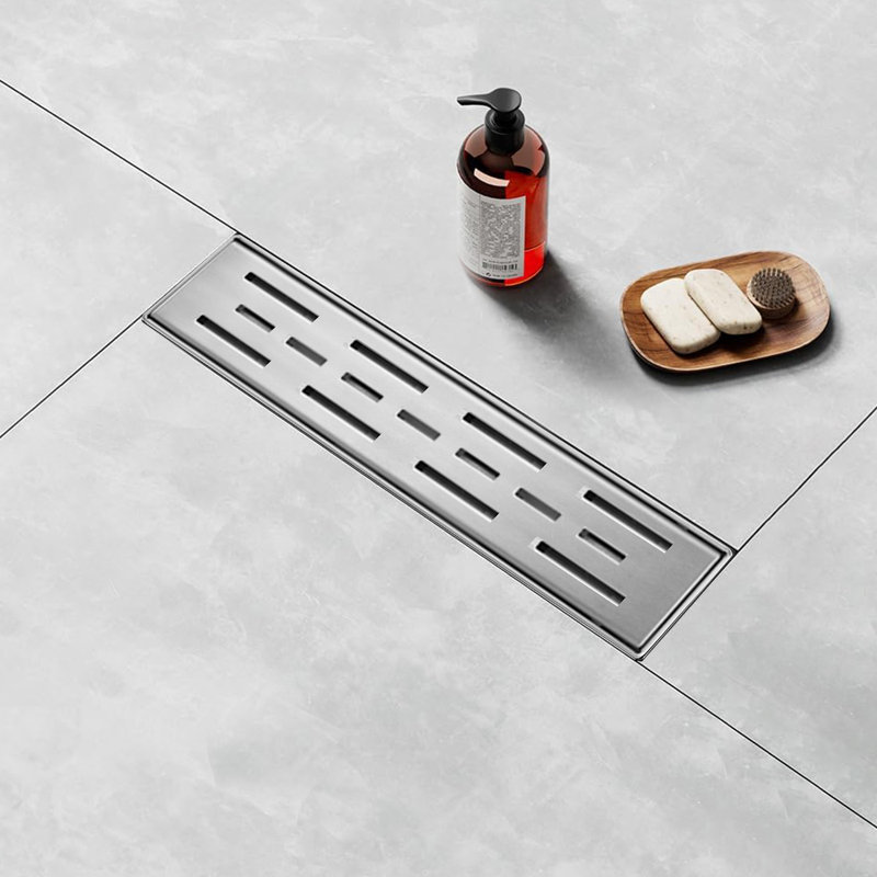 Drain de douche linéaire 12 "avec grille à motif bar, Nickel brossé