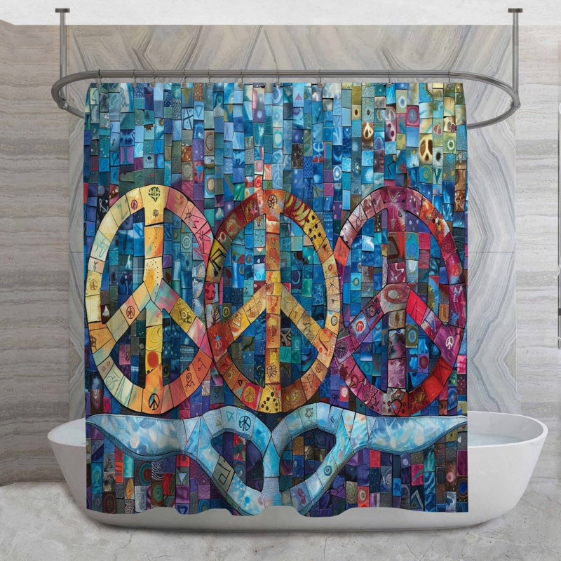 Rideau de douche Peace Peace - Décoration de salle de bain abstraite, H 73 po x l 70 po