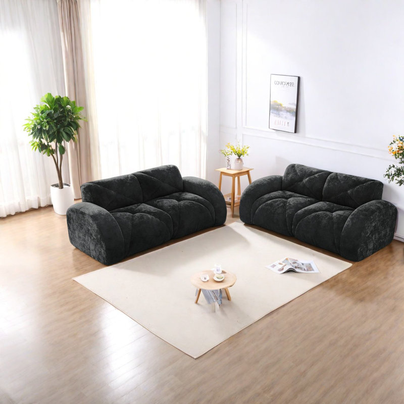 Canapés modernes en velours avec sièges profonds, aucun assemblage requis pour le salon