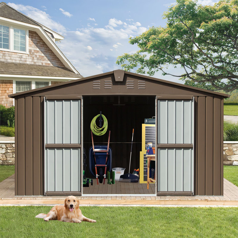 Remise de rangement extérieure 11 x 9 avec fenêtres, remise à outils en métal pour patio