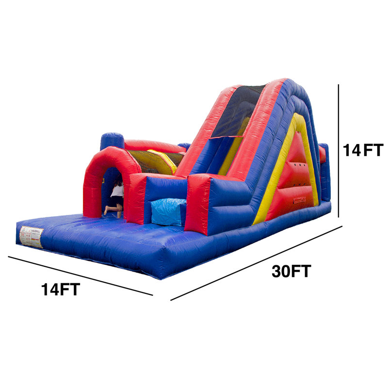 JumpOrange Rainbow Xtreme Obstacle Course Bounce House (with Slide and Blower)