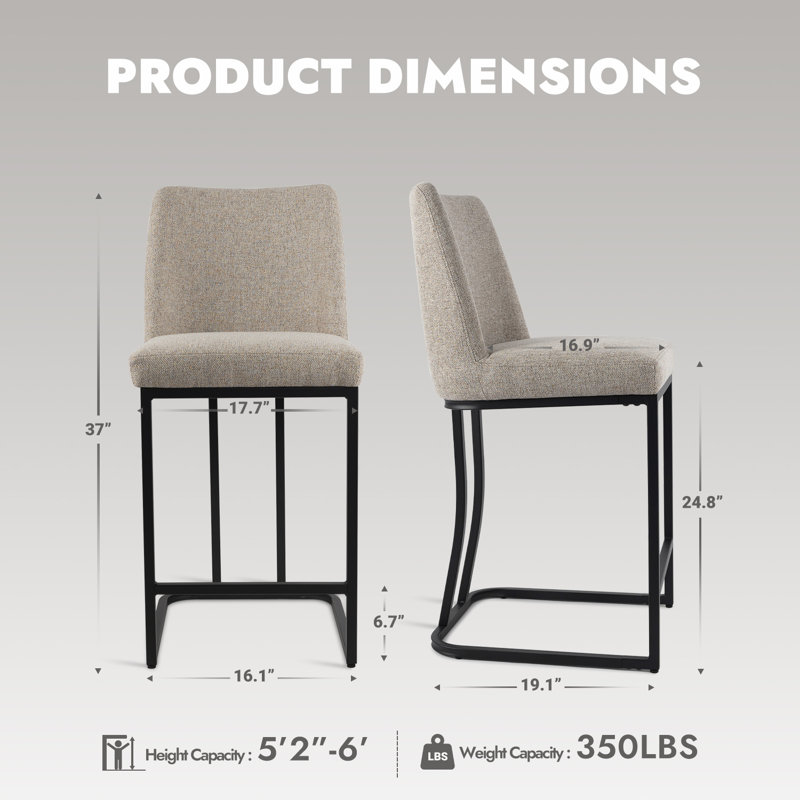 Upholstered Counter & Bar Stool With Backs, Sand