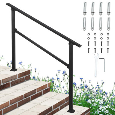 Handrails for Outdoor Steps, 3-6 Step Metal Porch & Deck Railing Kit for Concrete, Wood, or Brick