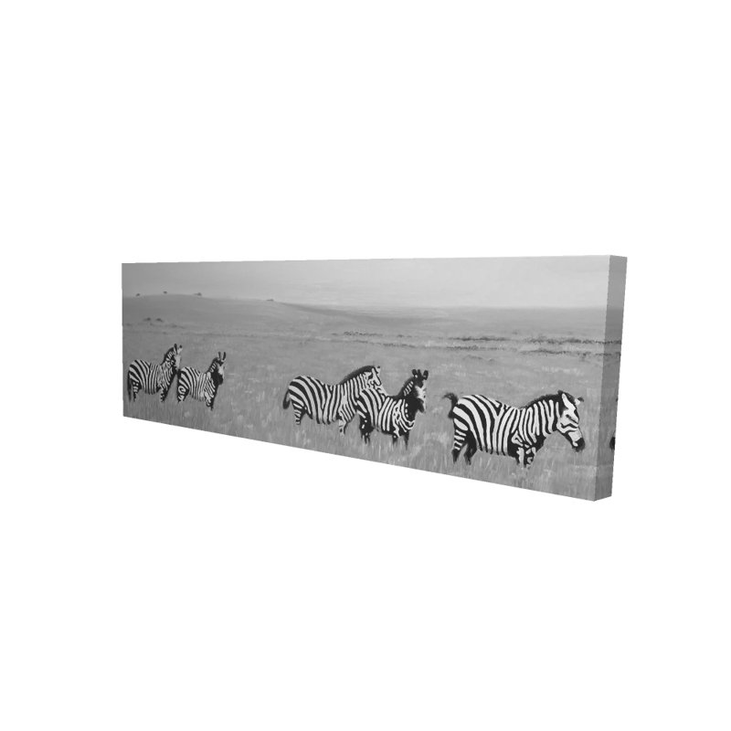 Zèbres dans la savane - Art animalier sur toile, H 20 po x l 60 po