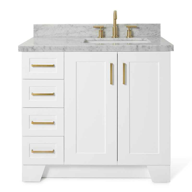 ARIEL TAYLOR 37 IN LEFT OFFSET RECTANGLE SINK VANITY, White, Rectangle, Right 