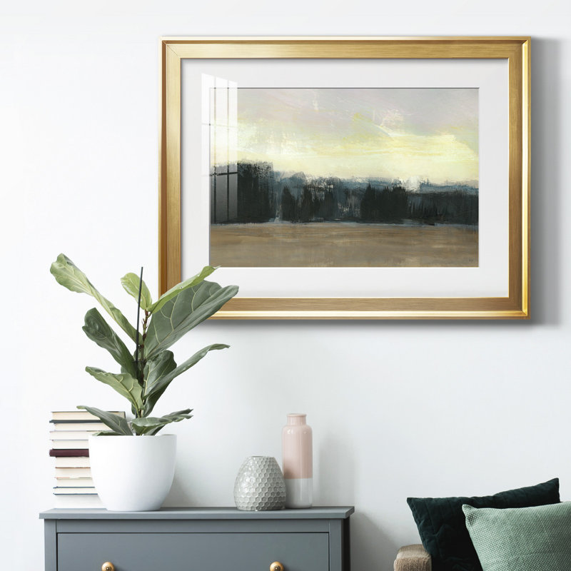 Mountain Frost - peinture encadrée, H 26,5 po x l 36,5 po x P 1 po, Or, Blanc
