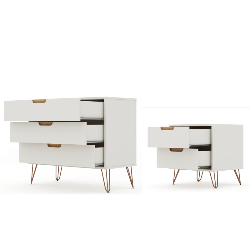 White Hairpin Leg Dresser and Nightstand Set