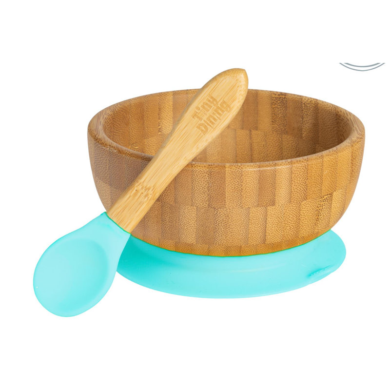 Tiny Dining - Children's Bamboo Suction Bowl& Spoon, Blue
